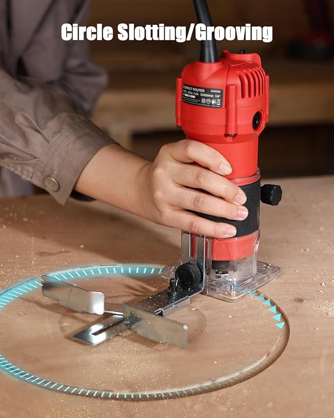 AVID POWER 630W 5.3 Amp Wood Router Tool with Fixed Base Compact Router for Woodworking, 35,000 RPM, 1/4” collet & 5 Trim Bits, Straight & Roller Guide, 2 Wrenches and Carbon Brushes