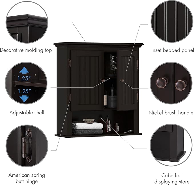 UTEX Bathroom Wall Cabinet, Bathroom Medicine Cabinet with Adjustable Shelves and Doors, Over the Toilet Storage Cabinet, Espresso