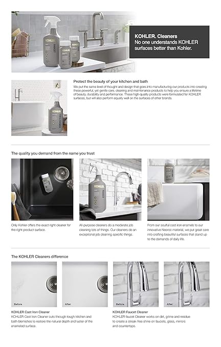 KOHLER K-EC23723-NA Faucet Cleaner, Kitchen and Bathroom Cleaner, Streak Free Shine, Ammonia and Alcohol Free, 28 FL Oz