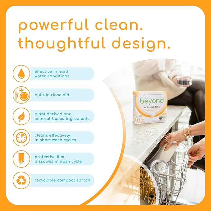 Beyond Auto Dishwasher Tablets [32 tablets] - Fragrance & Dye Free - Certified Biobased. Powerful. Plant-Based Ingredients