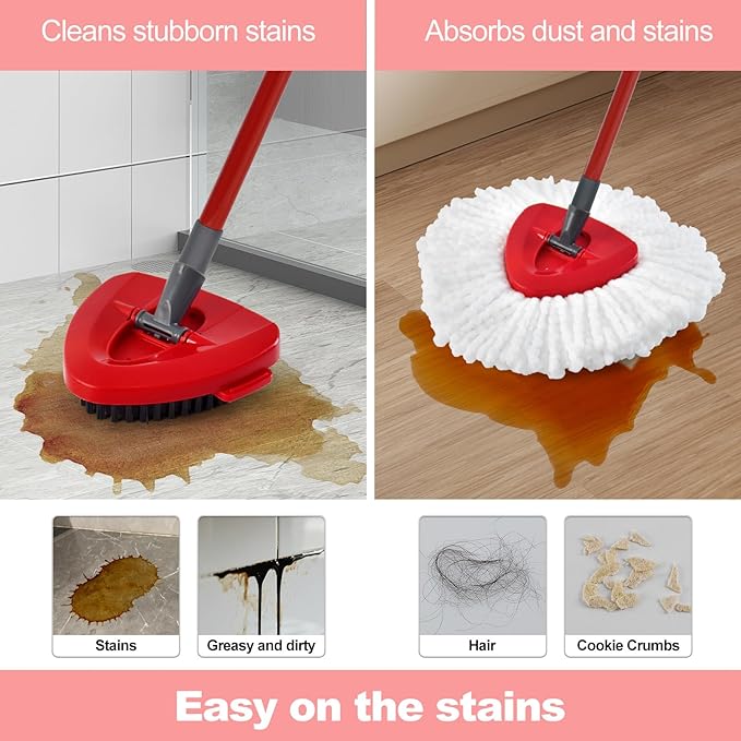 Mop Handle Mop Replace Heads and Mop Base Brush Replacement for O Cedar EasyWring 1-Tank System Include 3 Spin Mop Replacement Head, 4-Section Mop Handles, 1 Base and 1 Scrub Brush Combo
