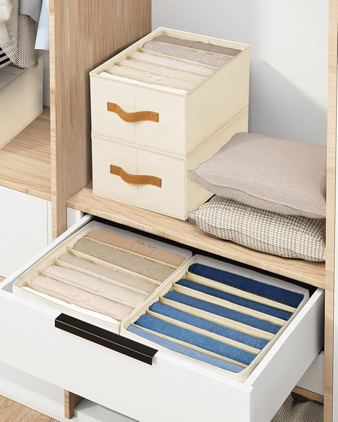 DIMJ Large Wardrobe Clothes Organizer, 6Packs Fabric Closet Storage Organizer with Handles, Foldable Closet Organizers Dividers for Clothing Jeans Pants Sweater T-shirt