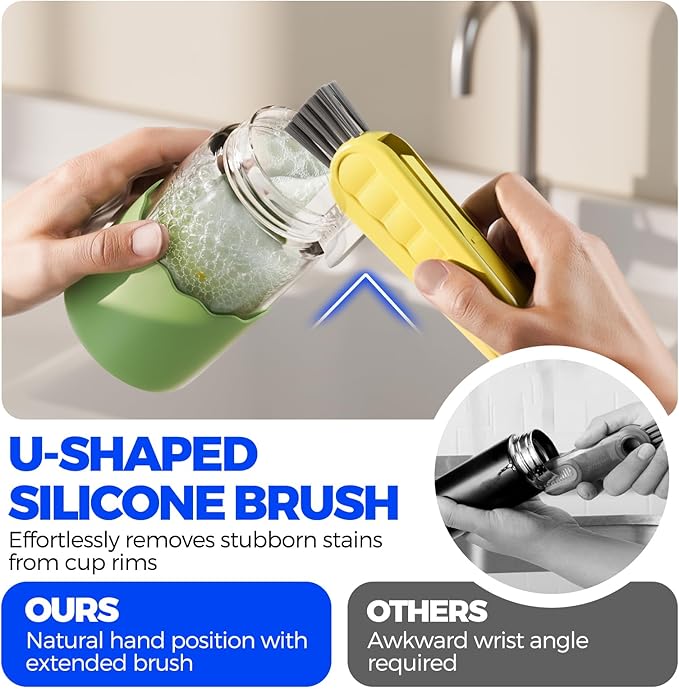 6 Pack Holikme 4 in 1 Cup Lid Cleaning Brush Set with 3 Straws, Multifunctional Bottle Brush, Silicone Cup Lid Gap Cleaner, Durable Bristle Crevice Cleaning Brush, Yellow