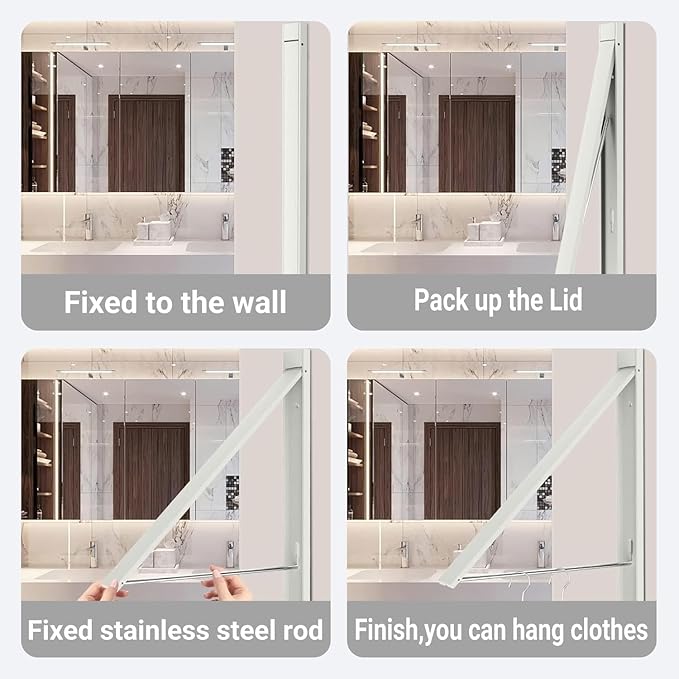 Clothes Drying Rack Folding Indoor,Laundry Room Organization,Wall Mounted Drying Racks for Laundry,Laundry Drying Rack Collapsible,Laundry Drying Rack,Retractable Clothesline (Pearl White)