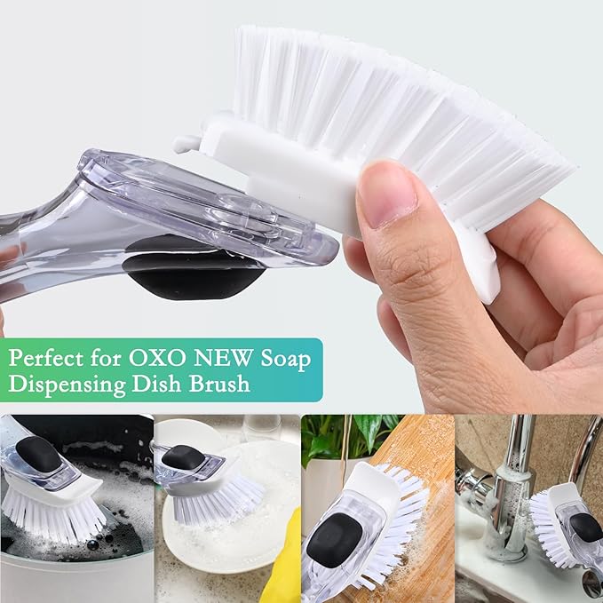 New Brush Refills for OXO New Soap Dispensing Dish Brush - 4 Pack Dish Brush Cleaning Soap Dispensing Head Replacement for Scrubber