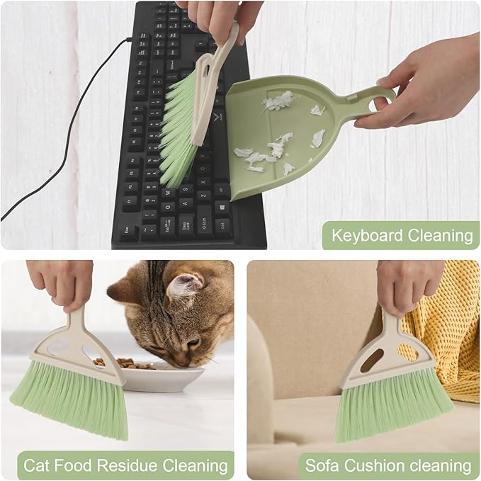 Mini Dustpan and Brush Set Portable Small Broom with Dust Pan Handheld Hangable Whisk Broom and Dust Pan for Home, Kitchen, Table, Office, Car 1 Pcs (Green)