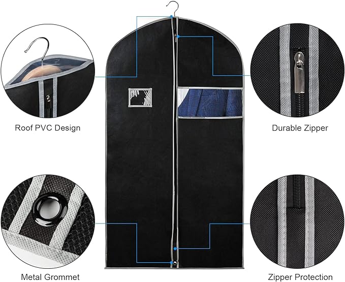 Syeeiex 40" Garment Bag, Set of 8 Suit Bag, Garment Bags for Hanging Clothes, Suit Covers Bags for Men or Women, Dress Bags for Storage Suits, Shirts,T-shirts and Jackets on Closet