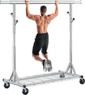 Gewudraw Heavy Duty Clothes Rack Load 630 lbs, Metal Rolling Clothing Rack With Sturdy Wheel And Shelves, Adjustable Portable Hanging Garment Rack For Clothes,Chrome Stainless Steel