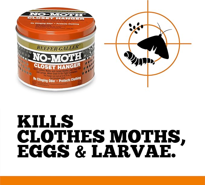 NO MOTH Closet Hanger Kills Clothes Moths, Carpet Beetles, and Eggs and Larvae