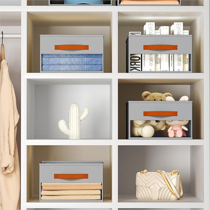 Homsorout Drawer Organizers and Storage - 8 Pack Foldable Pants Organizer with Clear Window & Handles, Fabric Closet Organizer for Clothes, Jeans, Sweaters, Towels, T-shirt, Scarf (Grey)