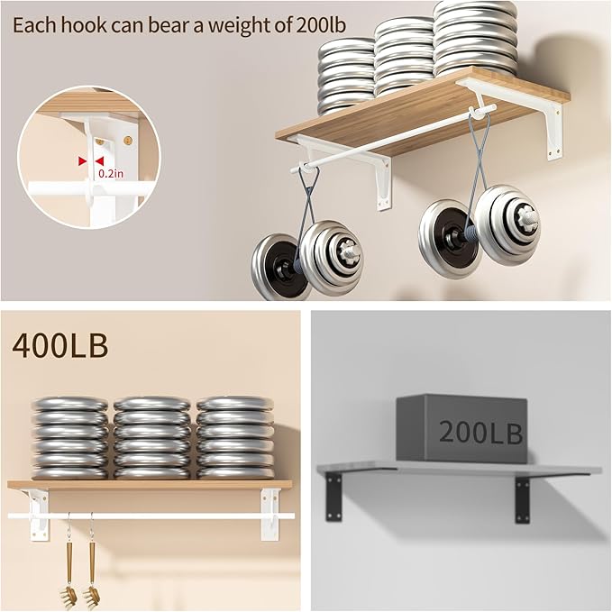 Closet Rod Support Bracket White WYGWP 13.5 inch Heavy Duty Shelf Brackets with Rod Holders Support 400lbs Wall Mounted Sturdy 2 Pack