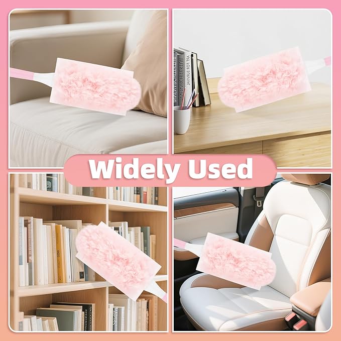 30 Count Pink Duster Refills Compatible with Swiffer Handle, 360° Multi-Surface Duster Refills with 1 Handle, 5X Microfibers Disposable Dusters for Home, Office Cleaning