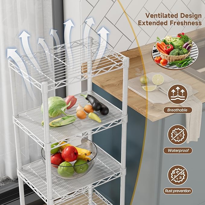 Golpart 4 Tier Adjustable Storage Shelves Metal Utility Shelf Wire Shelving Unit Organizer Rack for Home Kitchen Office Bathroom Pantry Room 12" D x 18" W x 44" H