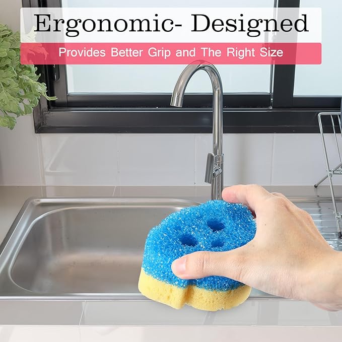 3 Pcs Dual Sided Scrub Sponge Multi Functional Cute Temperature Sensitive Non Scratch Dish Sponge for Washing Dishes Kitchen Bathroom(Dog,Pink, Orange, Blue)