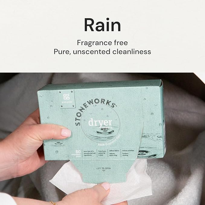 Grab Green Stoneworks Cruelty-Free Dryer Sheets | Softens Fabrics, Freshens Clothing & Reduces Static-Cling and Wrinkles | Plant Based | Fragrance Free (160 Sheets)