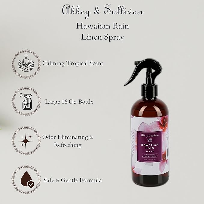 Abbey & Sullivan Linen Spray, Hawaiian Rain, Fabric Freshener and Fragrance Room Spray, Pack of 2, 16 oz