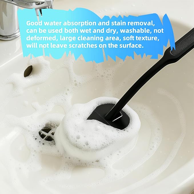 Long Handle Sponge Scrub Bathroom Brush, Sponge Cleaning Brush with Handle Large Wall Scrubber Shower Long Handle Brushes for Tableware, Kitchen, Toilet, Bathroom Cleaning Tool Accessories Black