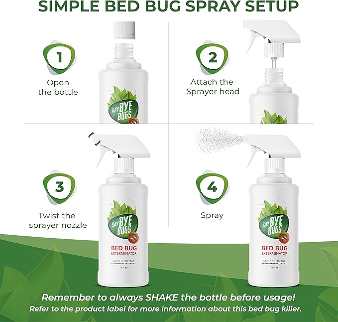 Bed Bug Spray for Getting Rid of Bed Bugs Permanently. Say Bye Bugs - a Non-Toxic, Kills on Contact Treatment That Doesn't Stain & is Odor Free. Simply Shake & Spray. (3X 16oz).