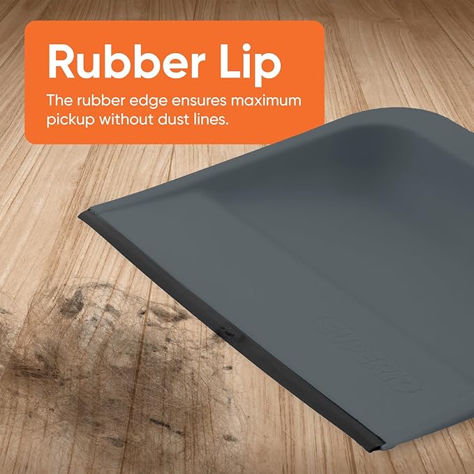 Superio Clip-On Dustpan with Rubber Lip - 10-inch Wide Durable Plastic Dust Pan with Comfort Grip Handle, Grey, 3-Pack