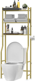 Livilord 3-Tier Over The Toilet Storage, Freestanding Metal Bathroom Shelves with 4 Hooks, Over Toilet Storage Shelf with Paper Holder, Above The Toilet Shelf for Bathroom Storage, Gold