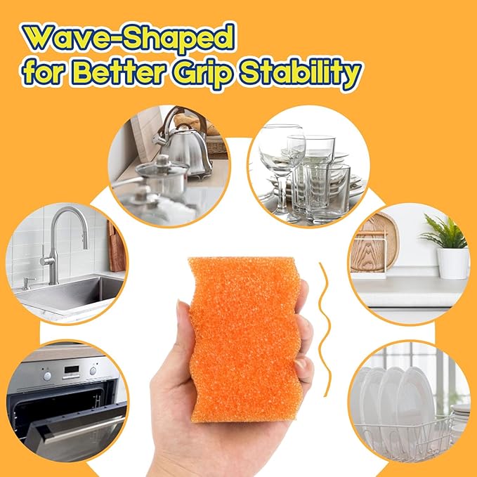 Scrub Sponge, 4 Pack Dual-Sided Temperature-Responsive Scrubber - Non-Scratch - Multipurpose Dish Sponges for Kitchens, Bathrooms, and Outdoor Use - Wave-Shaped