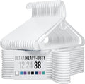 NEATERIZE Thick Heavy Duty Hangers - White Plastic Clothes Hangers 38 Pack - Great for Coat Hanger, Jackets Jeans & Suit Hanger for Closet - New Apartment Essentials Percheros Ganchos para Colgar Ropa