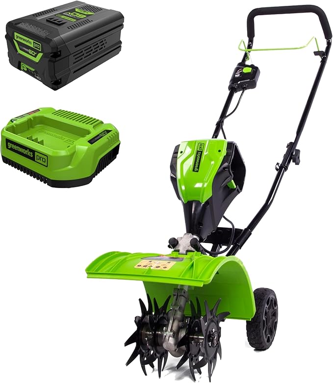 Greenworks 60V 8" Cordless Cultivator/Tiller + 4.0Ah Battery and Charger