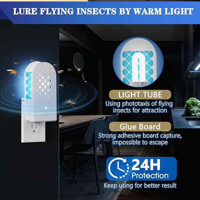 X-PEST Flying Insect Trap Indoor Plug-in for Mosquito, Flies, Fruit Flies, Moths, Gnats, Gnat Trap for Indoor Area Use(2 Devices+ 10 Glue Boards)