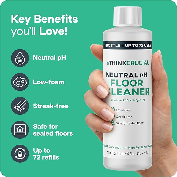 Think Crucial 72x Uses SUPER Concentrate Compatible with Roborock® Dyad & Dyad Pro – 6 oz Neutral pH Multi-Surface Floor Cleaning Solution