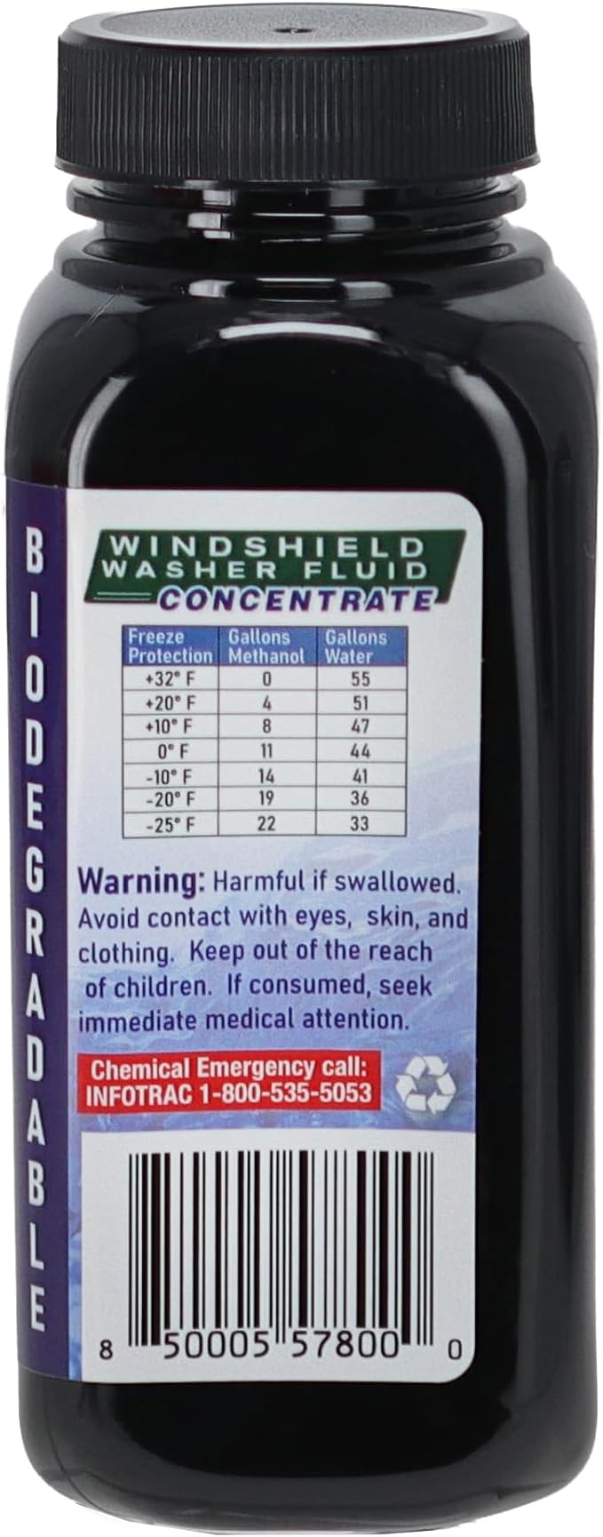 Windshield Washer Fluid Concentrate, 1 Bottle Makes 55 Gallons - 100% Biodegradable Grime & Dirt Remover, Superior Commercial Grade Glass Cleaner, Single