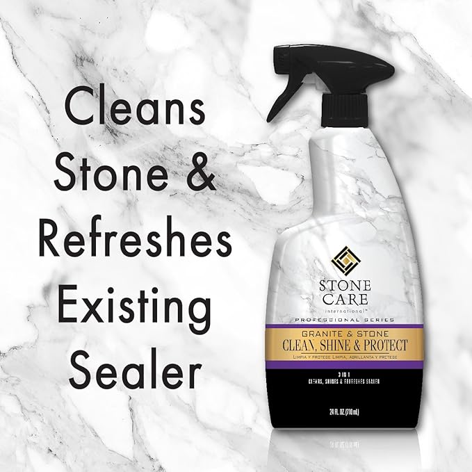 Stone Care International Granite Clean, Shine & Protect - Cleans Polishes & Protects Stone, Granite, Quartz, Marble, Limestone and Travertine Slate Surfaces, White, 24 Fl oz