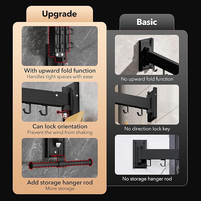 ZdwCyl Wall Mounted Clothes Hanger,Clothes Drying Rack,Laundry Drying Rack,Drying Rack Clothing,Laundry Hanger Rack,Retractable Dryer Racks,Collapsible, Aluminum,can be Fold Upward & Left & Right