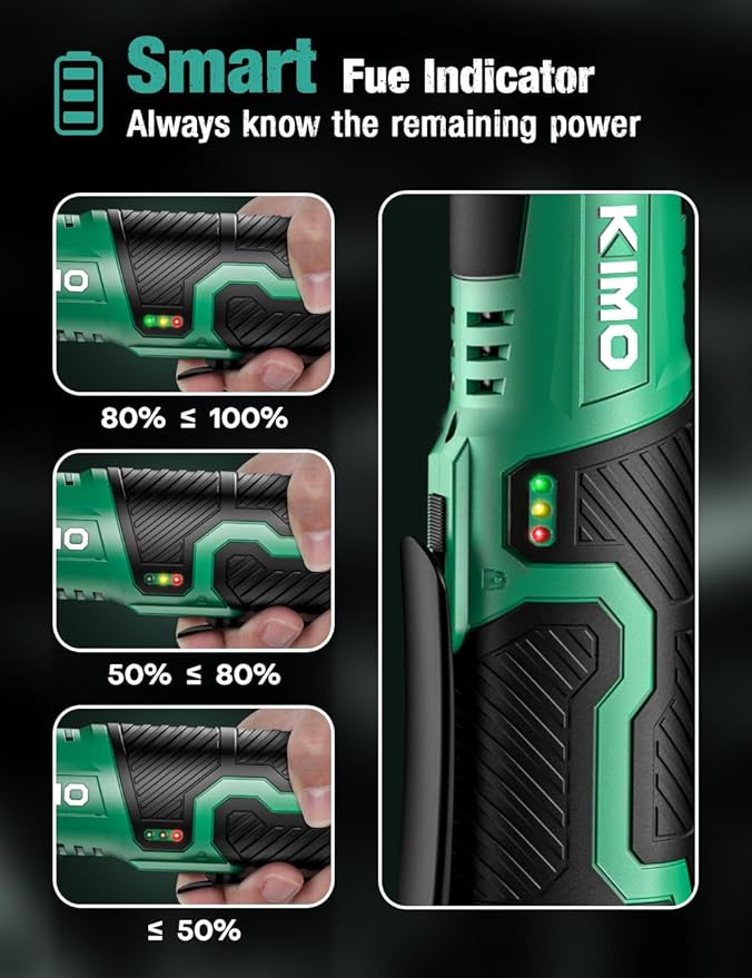 KIMO 3/8" Extended Electric Ratchet Wrench Set, 400RPM 40Ft-Lbs 12V Cordless Ratchet Wrench w/ 2x2.0 Ah Batteries, 1Hour Charger, 7Sockets & 1/4" Adapter, Power Ratchet with Variable Speed & LED Light