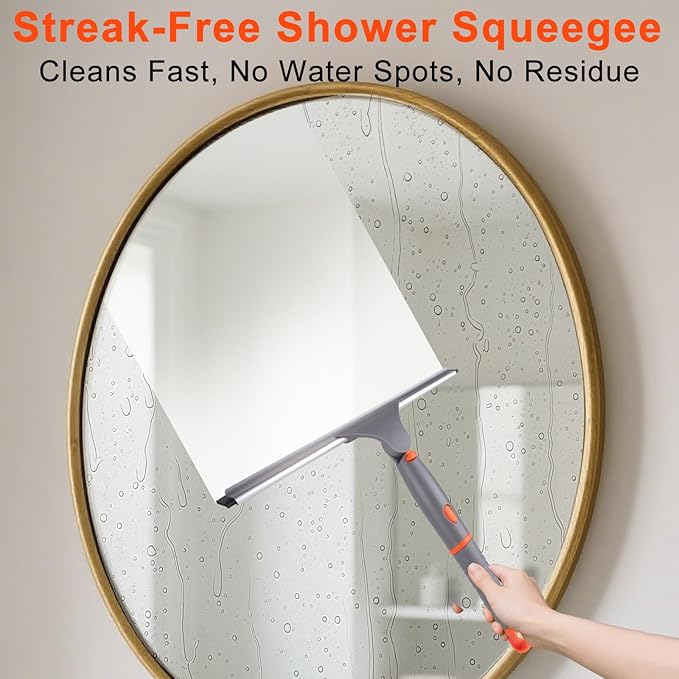ITTAHO 10" Swivel Window Cleaning Squeegee, All-Purpose Anti-Slip Window Squeegee with 2 Blades, Window Cleaner Tool Bathroom Squeegee for Shower Doors, Tile Shower Walls，Mirrors,Car Windshields