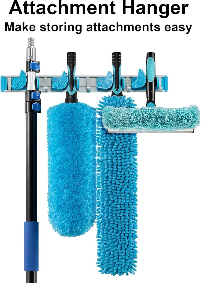 20 Foot High Reach Ceiling Fan Duster with 5-12ft Heavy Duty Extension Pole, Microfiber Feather, Cobweb Duster, Window Squeegee Kit, Cleaning Gloves
