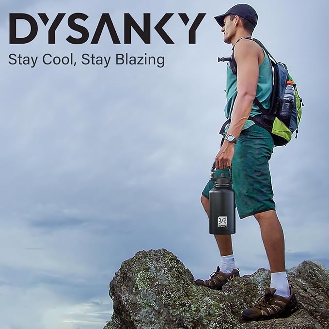 DYSANKY Insulated Water Bottle | Thickened Stainless Steel Vacuum Metal | Portable Sports Half Gallon Large Water Jug for Gym and Hiking with Straw, Carrier Bag, Handle Strap | BPA-Free 64 oz
