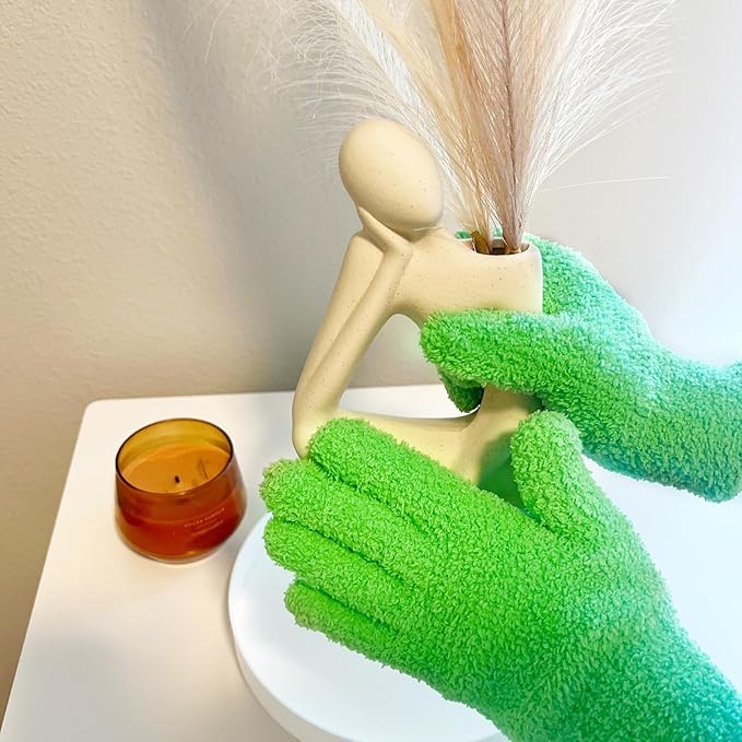 Evridwear Microfiber Dusting Gloves, Dusting Cleaning Glove for Plants, Blinds, Lamps and Small Hard to Reach Corners, 5 Pairs (Green L/XL)