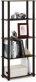 Furinno TURN-S-TUBE Book Shelf, 5-Tier Toolless Storage Shelves with Square Tubes, Shelving Unit for Organization and Storage for Living Room, Home Office, Walnut
