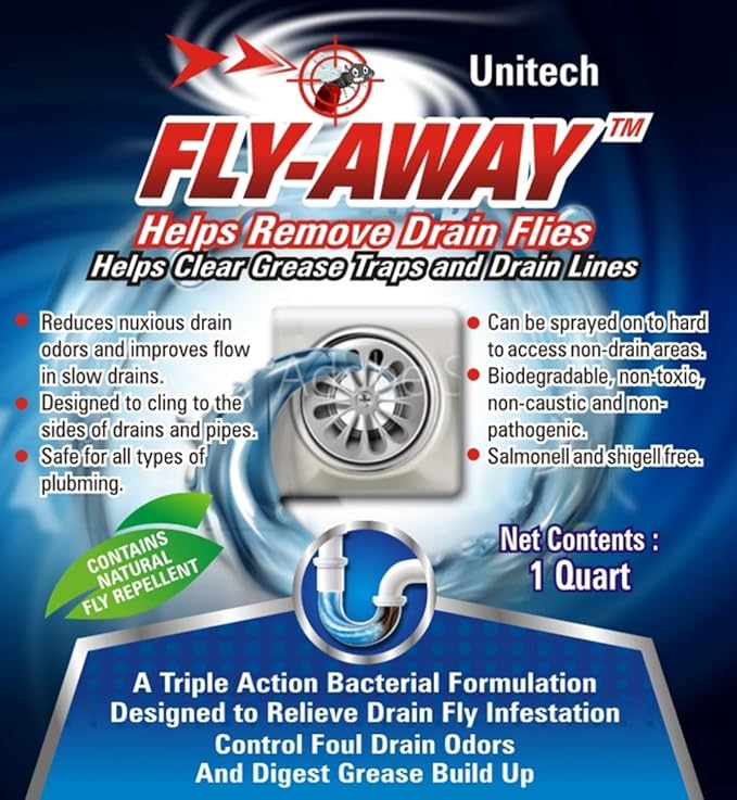 FLY-AWAY Drain Fly Killer, Fruit Fly Killer, Drain Fly Treatment, Grease Digester, Fruit Fly Treatment