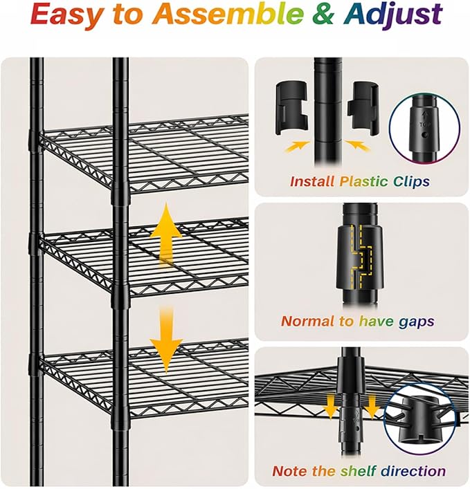 Heavy Duty Clothes Rack, Sturdy Carbon Steel Rolling Garment Rack with Lockable Wheels, Adjustable Shelves & Hooks, Free Standing Clothing Racks for Hanging Clothes, Closet System Max Load 655 LBS