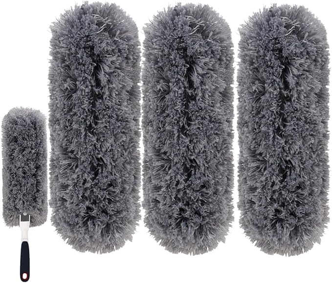 Reusable Microfiber Duster Refills Compatible with OXO & MR.SIGA Duster - Washable Duster for Household Cleaning Dusting Furniture Blind Ceiling Fan - 3Pack Grey(Handle NOT Included