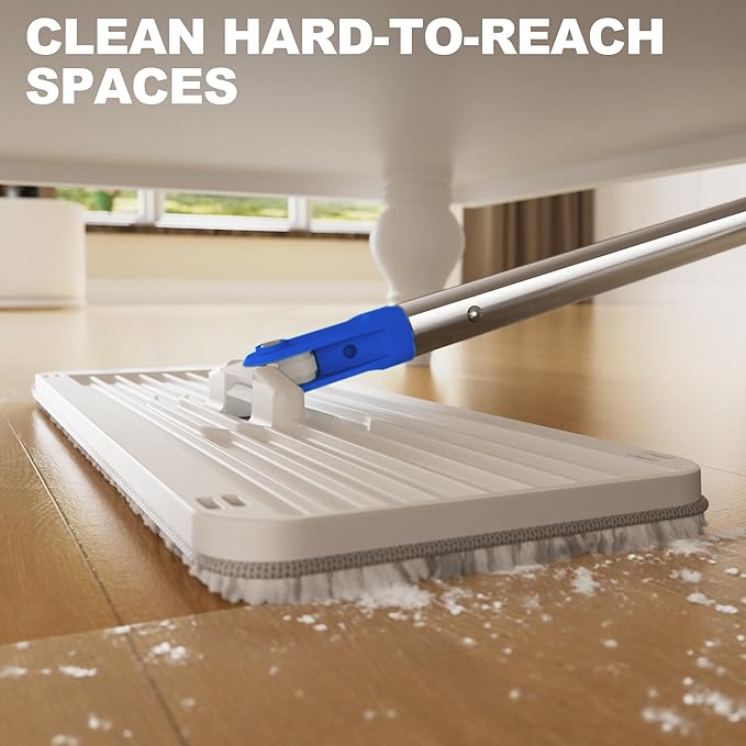 Mop and Bucket Set, Mops for Floor Cleaning with Long Handle, Squeeze Flat Mop and Bucket System, Dry & Wet Dust Mop for Household Floor Cleaning with 5 Microfiber Mops, Slate Blue