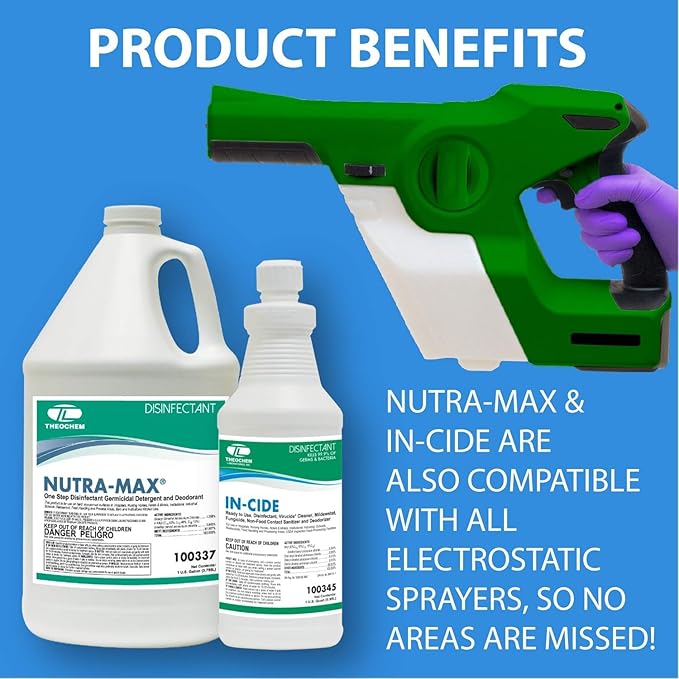Nutra-Max Hospital Grade Disinfectant, EPA List N & G, Kills 99.9% Viruses & Bacteria, 1:32 Concentrate Makes 32 Gallons, Commercial Multi-Surface Cleaner For Home