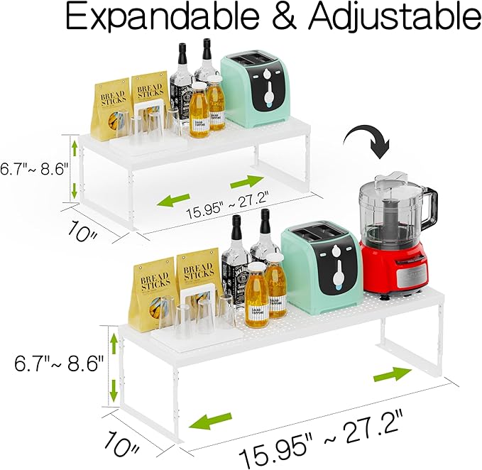 Jojocross Adjustable Stackable Metal Storage Shelf Organizer - Expandable Wire Rack with Perforations for Kitchen, Pantry, Bathroom, Cabinet & Office-Compact, Durable & Sturdy (3PACKS/Large/White)