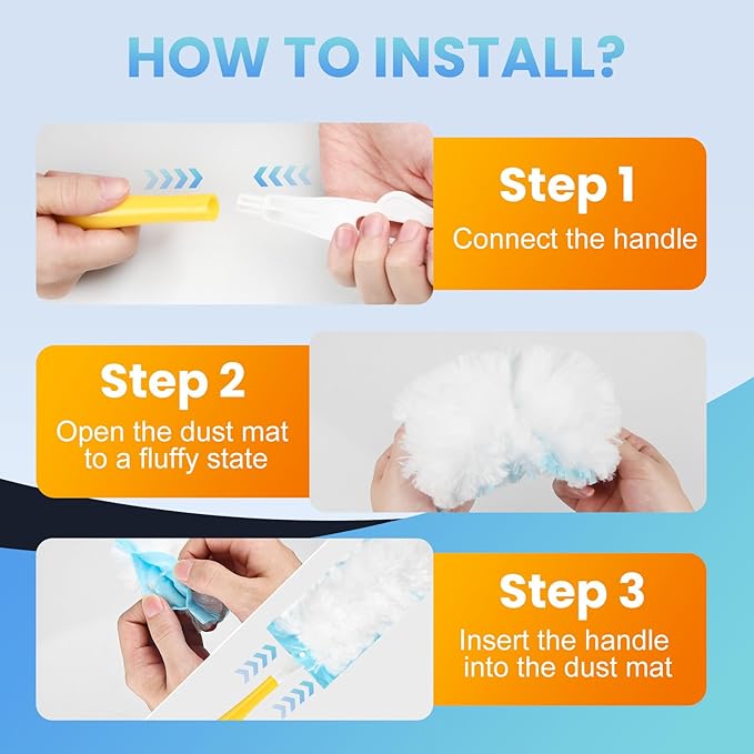 Duster Refills Compatible with Swiffer® Duster, 60 Count Heavy Duty Duster Refills with 1 Short Handle + 1 Extenda Handle, Multisurface 360° Dusters with 4X Microfibers, Unscented Dusters for Cleaning