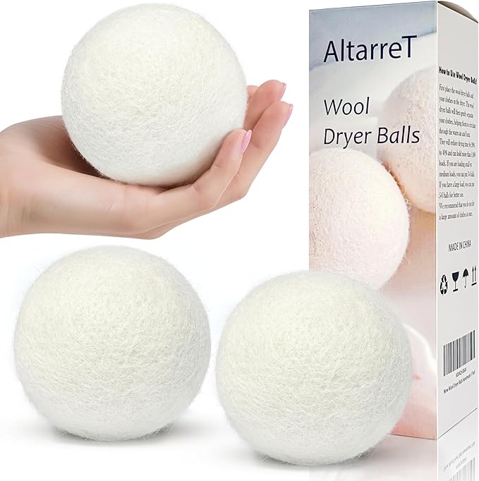 Wool Dryer Balls Handmade 3 Pack XL, Laundry Dryer Lint Balls, Reusable New Zealand Wool Natural Fabric Softener Essentials, Replace Dryer Sheets, Wrinkles Free, Shorten Drying Time