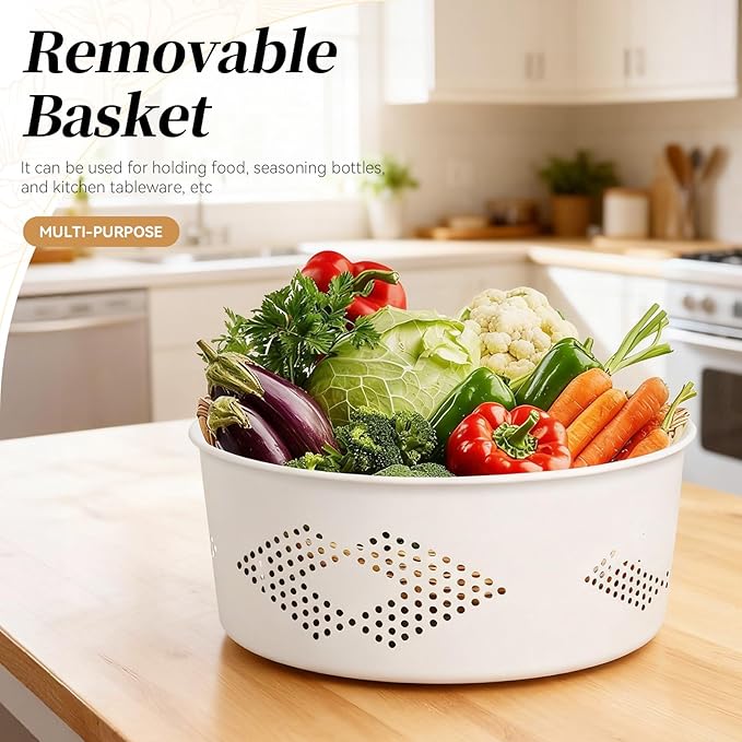 5-Tier Rotating Kitchen Organizer Rack with Wheels, PP Plastic Storage Shelf with Baskets for Countertop, Pantry, Bathroom & Home, Space-Saving Multifunctional Display Stand