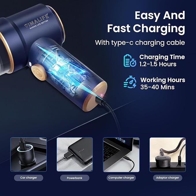 VIMALIFE 10000Pa Cordless Car Vacuum Cleaner & Air Duster, Powerful Handheld Auto Vacuum, 42000RPM Motor, LED Light, Type-C Fast Charge, Washable Filter, 5 Multi-Nozzles for Home, Car, Pet Hair, Blue