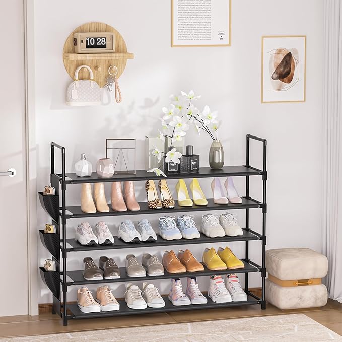 OYREL 5 Tier Shoe Organizer Rack for Closet, Entryway, Garage, Door, Space Saving, Shoe Holder Stand/Tower, Large, 20-25 Capacity