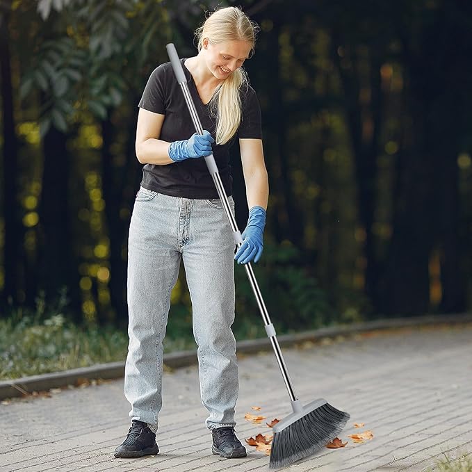 Broom, Outdoor Brooms for Sweeping Indoor, Adjustable 55" Pet Hair Removal Hevy Duty Broom for Floors Home Kitchen Garage Commercial Patio Industrial Snow (Pack of 2)